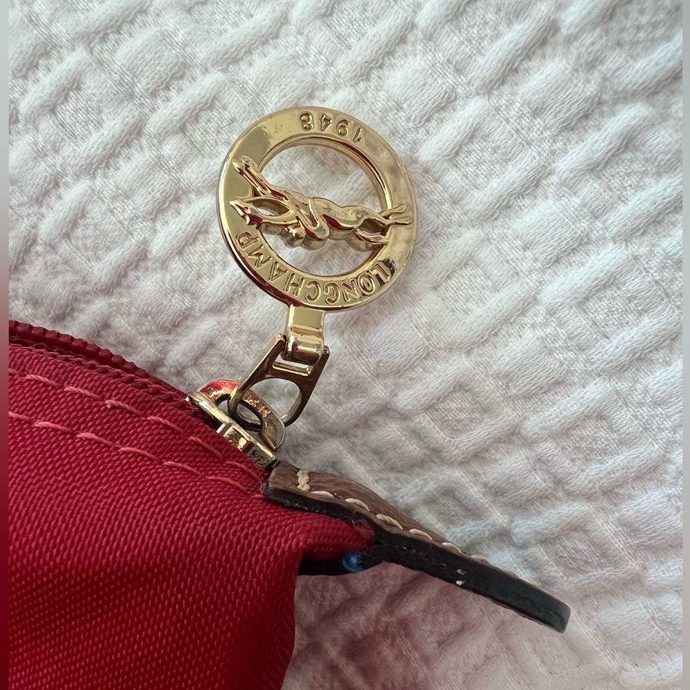 Longchamp Nylon Tote in Red with Brown Trim - Picture 9 of 16